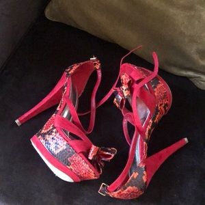 Multicolored snake skin platform heels